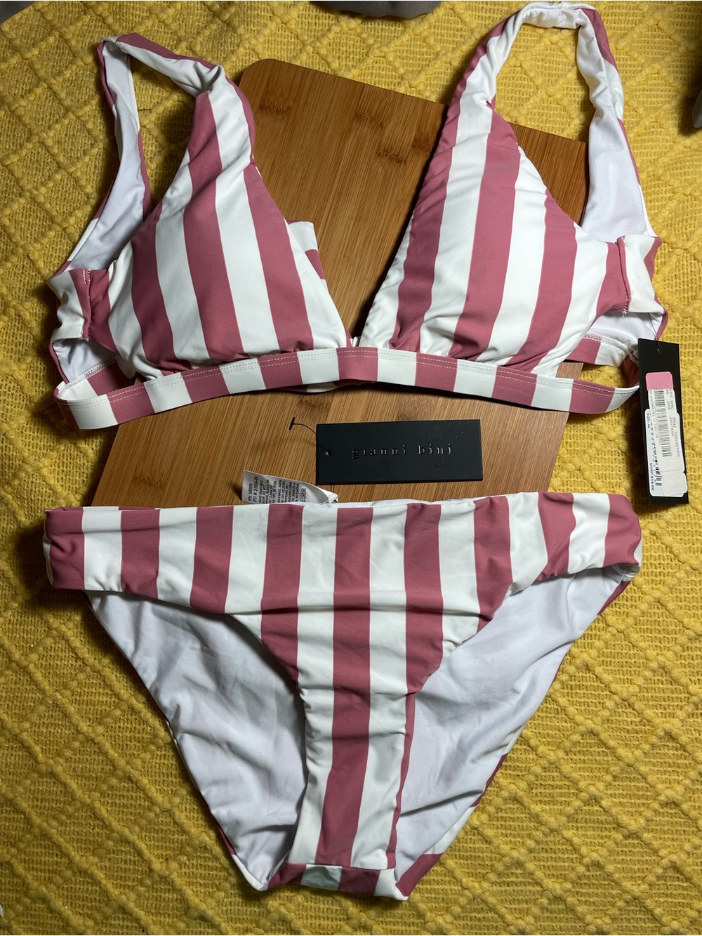 Gianni Bini Pink and White Striped Triangle Bikini